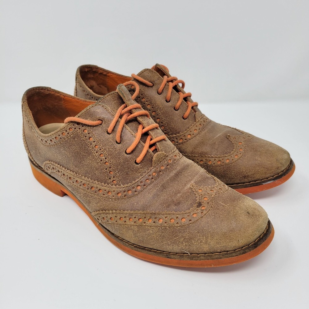 Cole Haan Women's 6.5 B Shoes Tan Orange Alisa Wingtip Suede Oxford Dress D38959